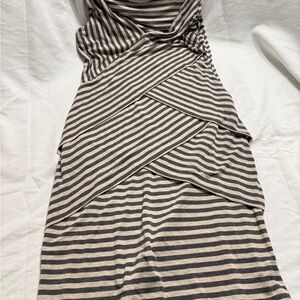 Ellen Tracy Striped Maxi Dress in Beige and Charcoal